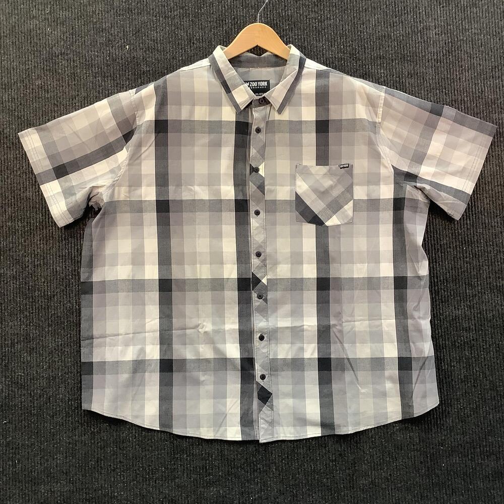 Zoo York Shirt Mens 4XL Gray Plaid Short Sleeve Button Front Casual Skate